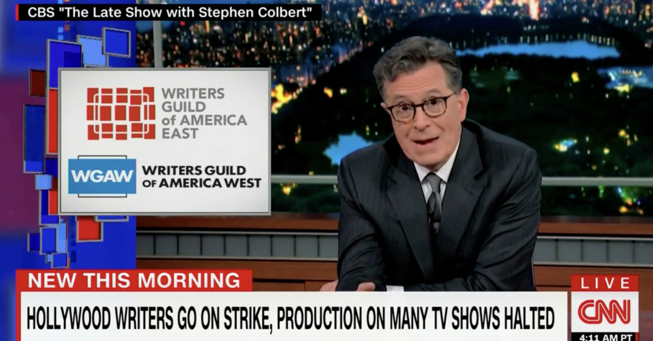 Late-night hosts like Stephen Colbert, Jimmy Fallon and Seth Meyers are expressing solidarity with Hollywood writers as they go on strike and put their programs on hiatus.