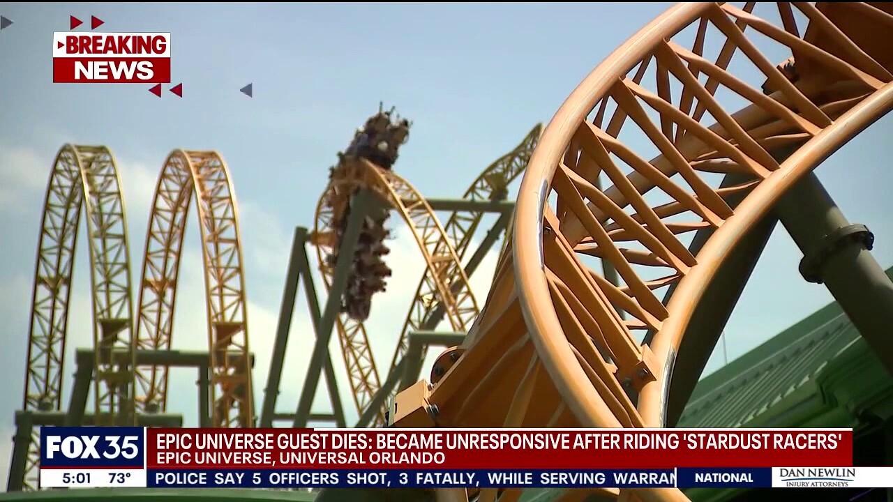 A man in his 30s died after becoming unresponsive while riding Stardust Racers at Universal Epic Universe in Orlando, Florida, on Sept. 17, 2025. Credit: FOX 35 Orlando