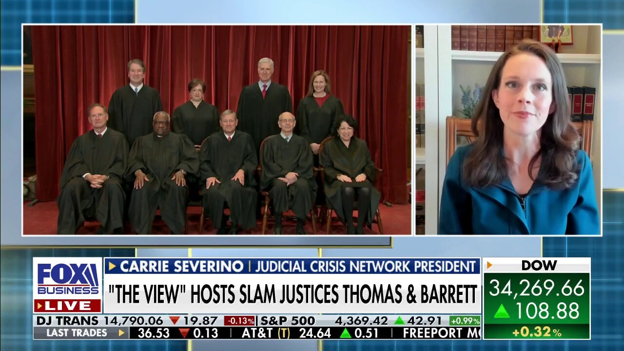 Judicial Crisis Network President Carrie Severino discusses 'The View' claiming Supreme Court Justice Clarence Thomas doesn't represent the Black community.