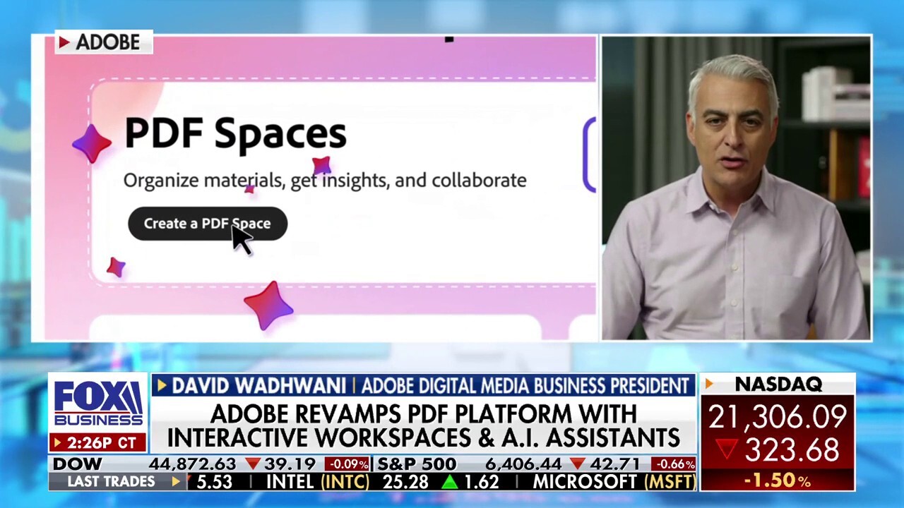 Adobe Digital Media business president David Wadhwani details how an A.I.-powered assistant interacts with users of the new Adobe Acrobat Studio in an exclusive interview on The Claman Countdown.