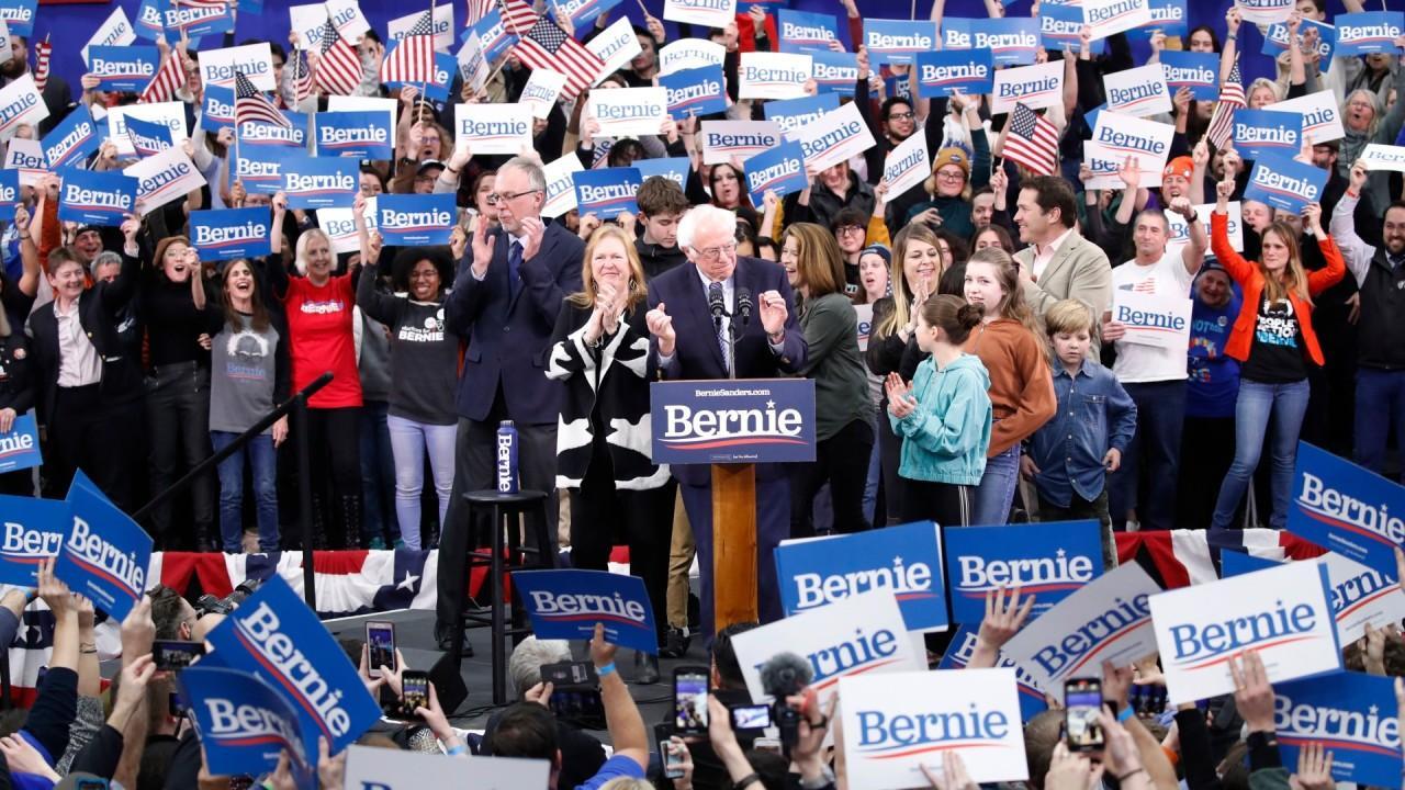 Bernie Sanders speaks to supporters after winning New Hampshire primary