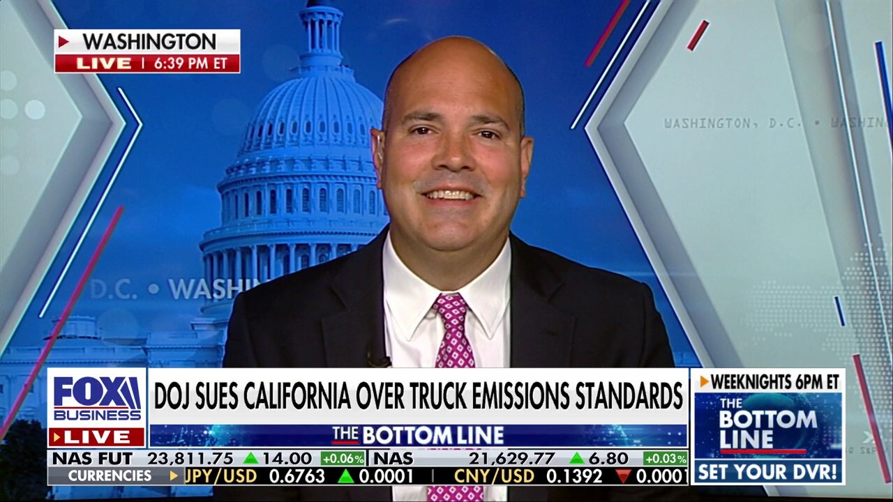 Power the Future founder Daniel Turner discusses the Trump administration suing California over its truck emissions standards and EV mandates on 'The Bottom Line.'