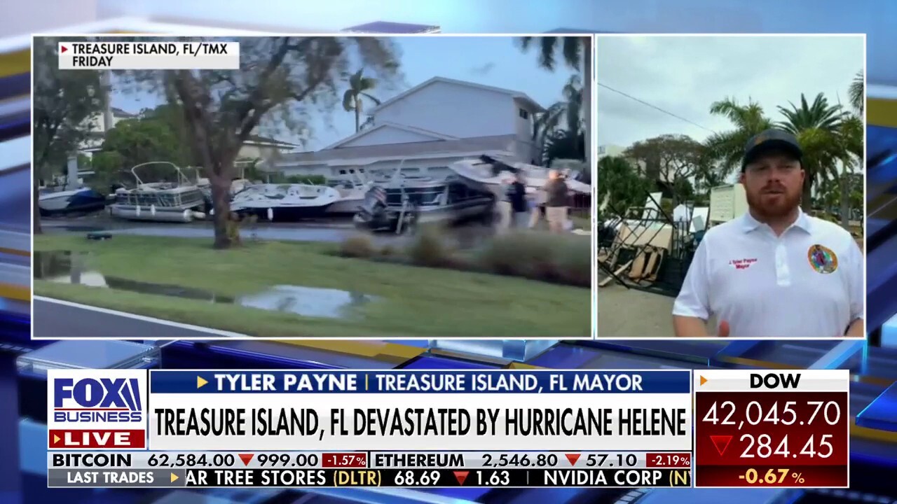 Treasure Island Mayor Tyler Payne describes the extent of the damage caused by Hurricane Helene in his Florida town on 'Varney & Co.'