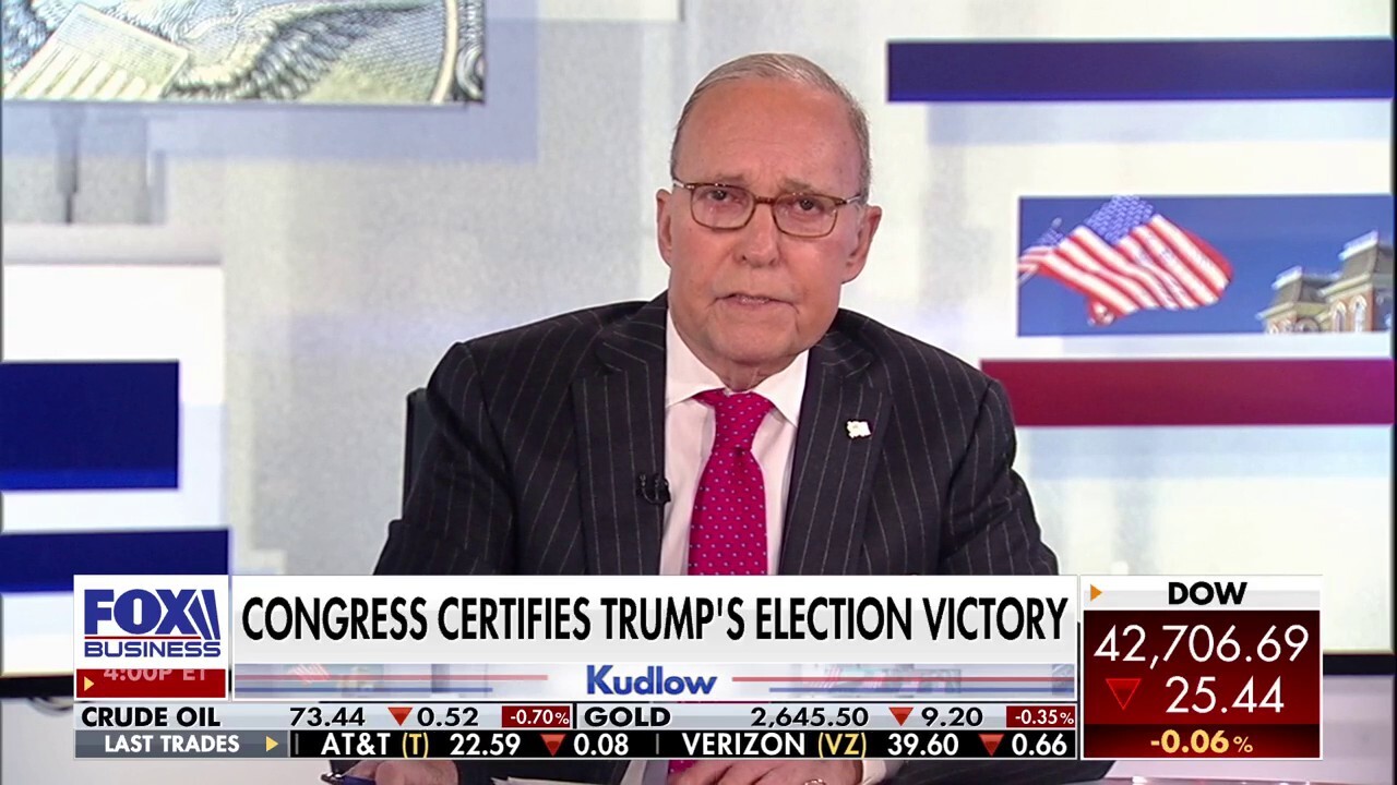 FOX Business host Larry Kudlow reacts to the certification of the 2024 election results on 'Kudlow.'