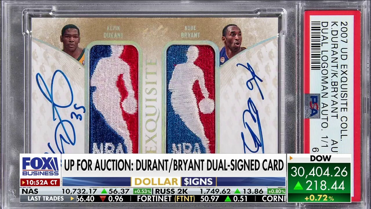 Kevin Durant, Kobe Bryant dual-signed card up for auction