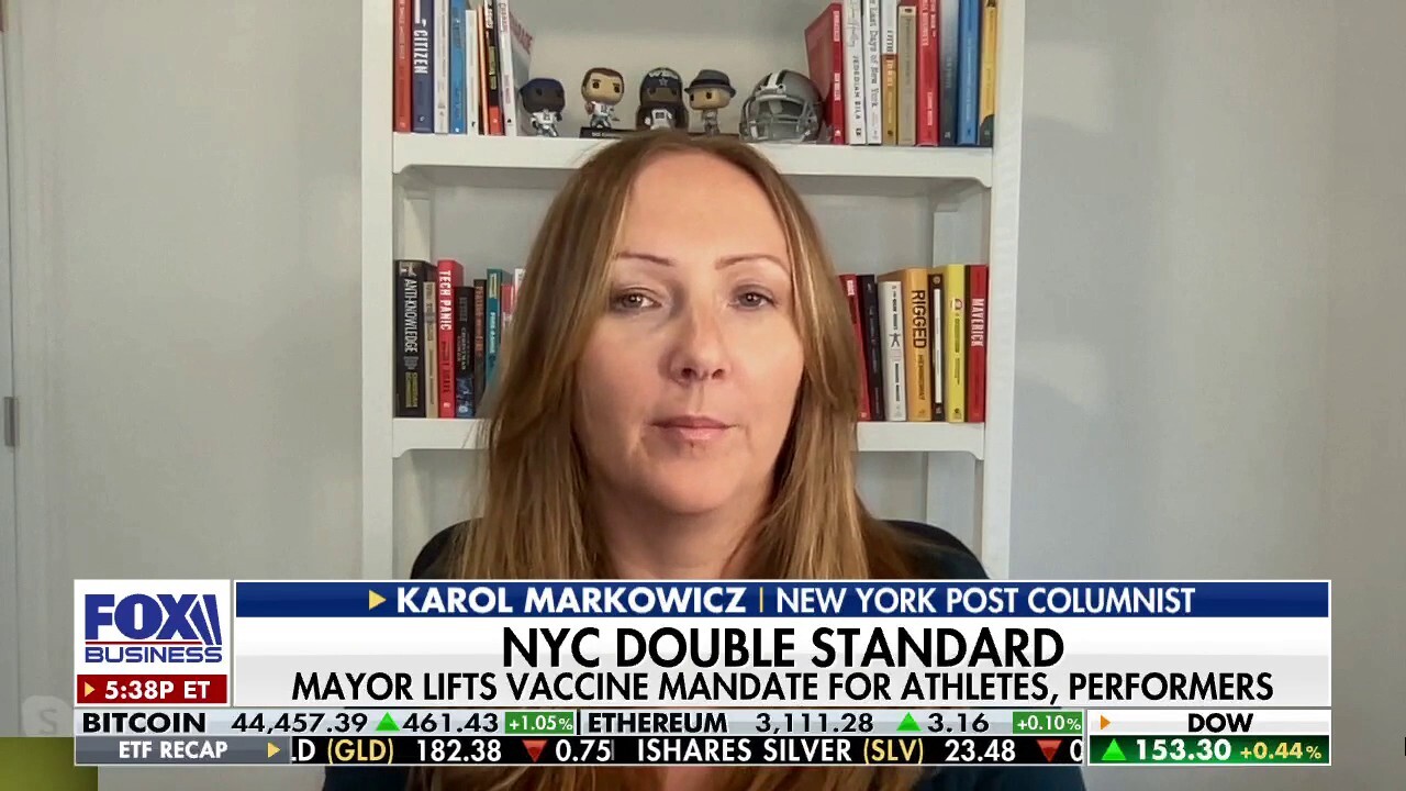 New York Post columnist Karol Markowicz discusses New York City Mayor Adams lifting the vaccine mandate for athletes and performers but not New Yorkers on ‘Fox Business Tonight.’