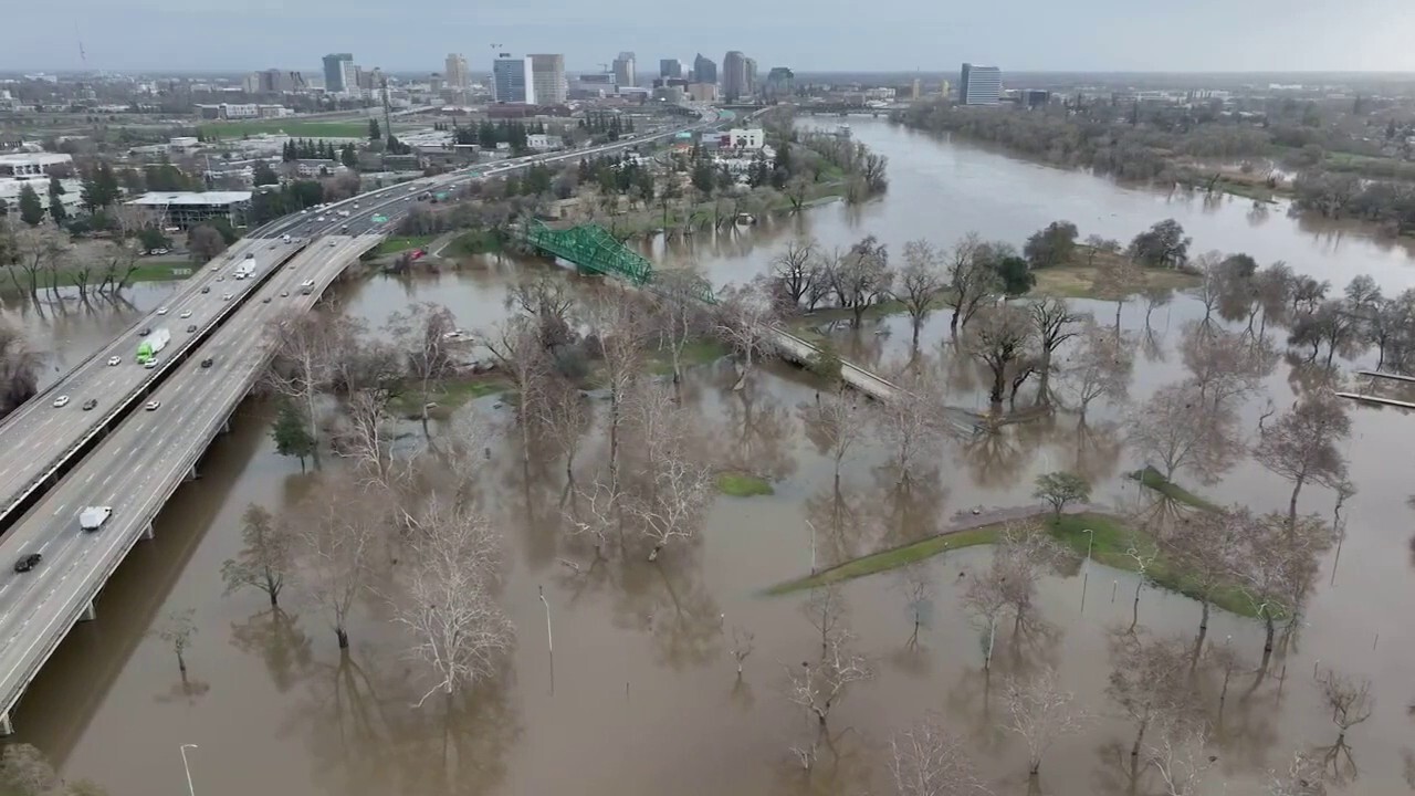 Aerial video published Tuesday shows flooding in California due to heavy rains. (@CA_DWR via Twitter)
