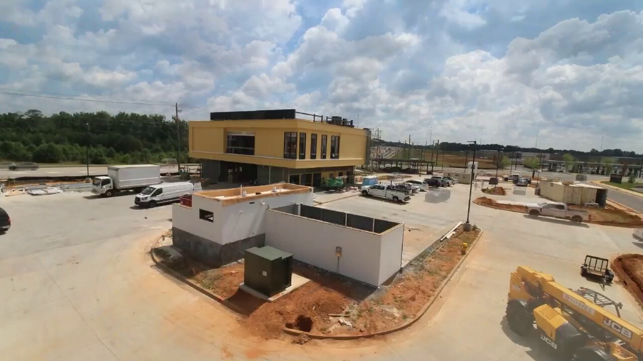 The building of Chick-fil-A's first elevated drive-thru restaurant