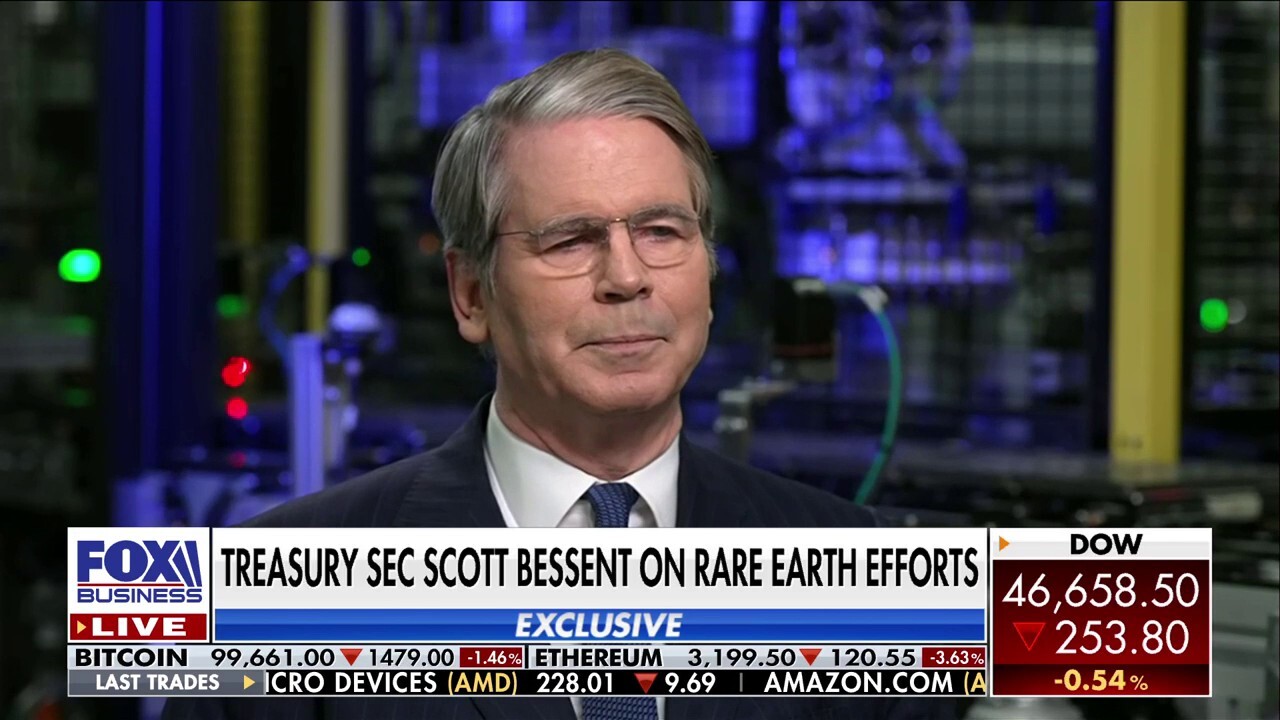 Treasury Secretary Scott Bessent discusses the administration's efforts regarding rare earth minerals, affordability in the U.S. and the state of the jobs market during an exclusive sit-down interview with FOX Business' Edward Lawrence.
