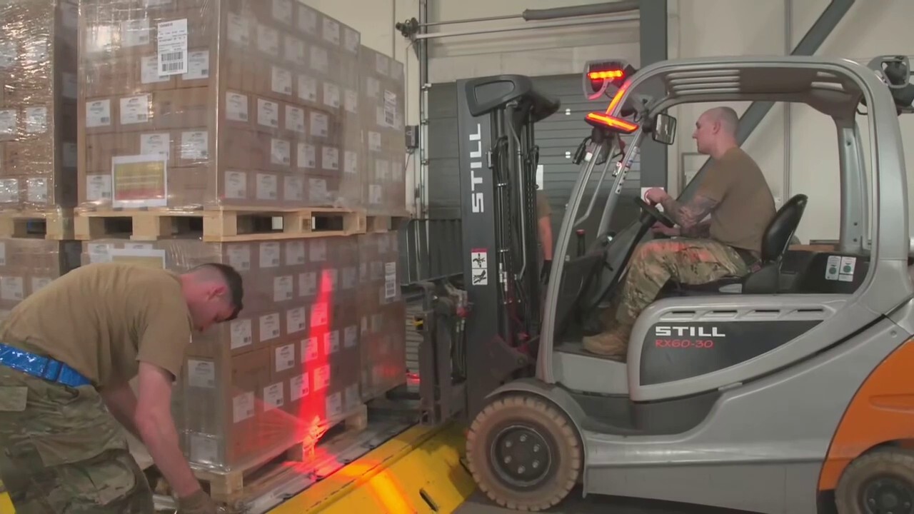 Baby formula pallets loaded for US military flights from Germany