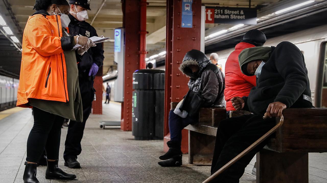 Homeless people sleep in New York City subway amid coronavirus 