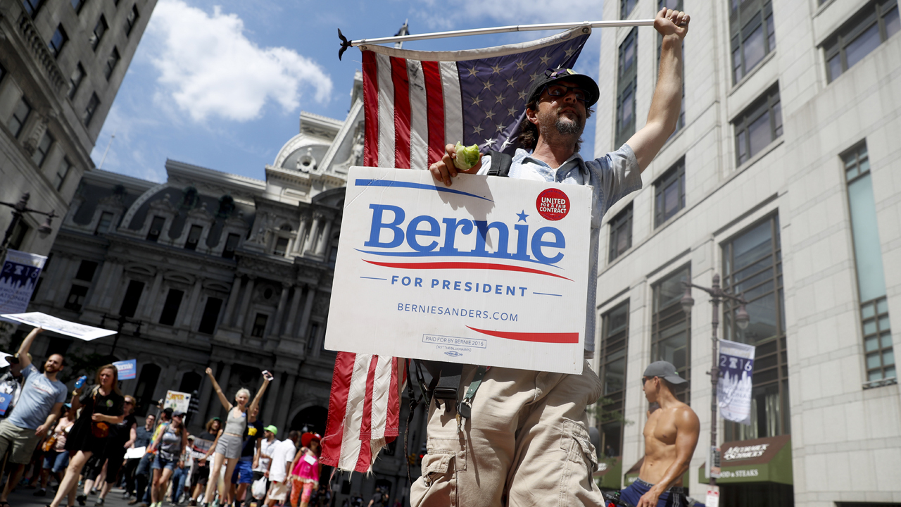 Sanders supporters protest at the DNC
