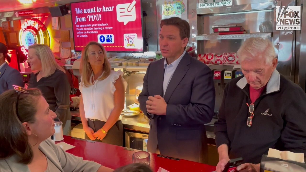 DeSantis, who's expected to launch a presidential campaign next week, spoke during a stop on May 19, 2023 at the Red Arrow Diner in Manchester, New Hampshire.