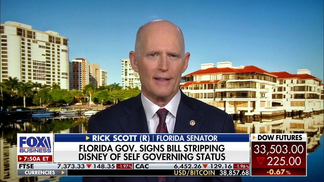 Sen. Rick Scott discusses Disney's venture into politics and the consequential revoking of Florida's Reedy Creek Improvement Act.