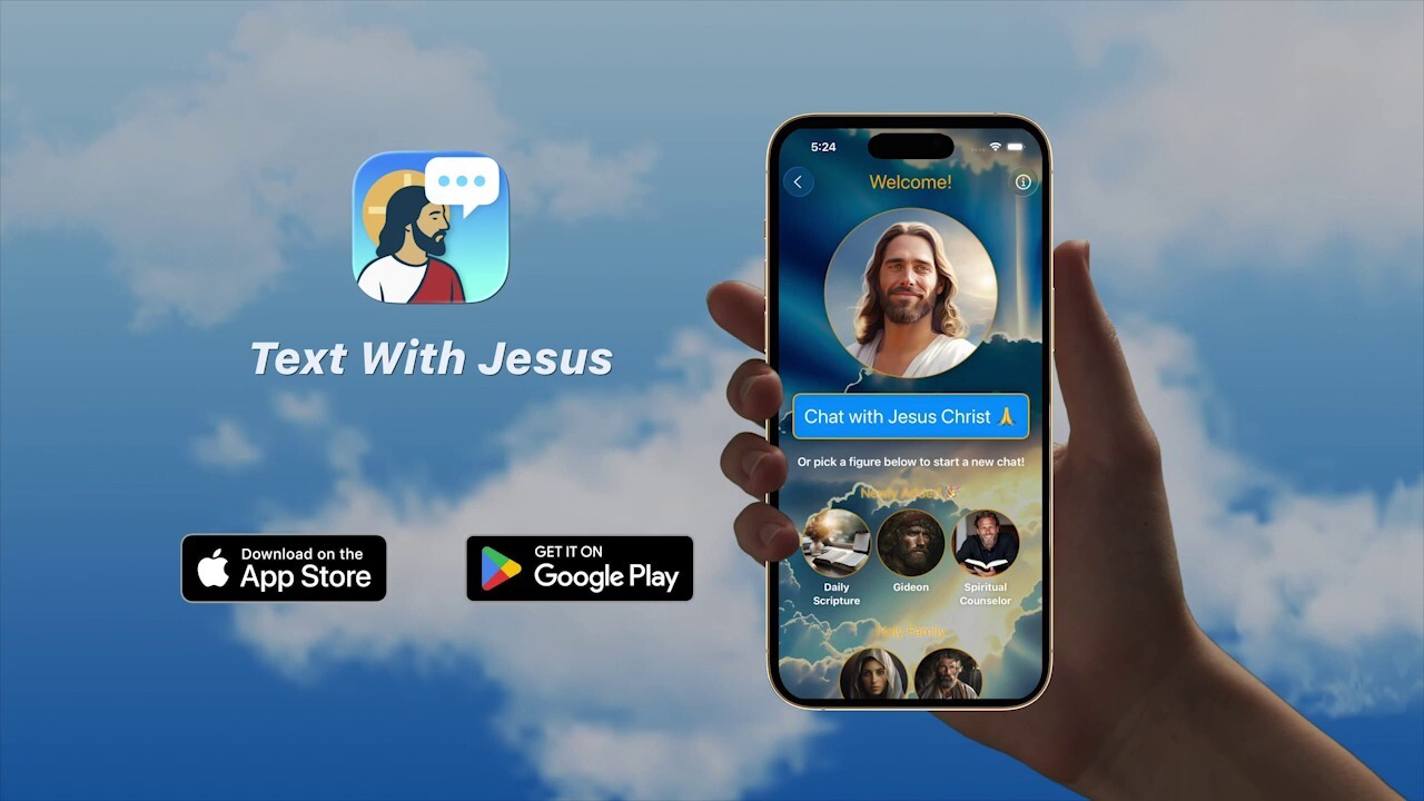 Catloaf Software’s Text With Jesus app lets users message biblical figures like Jesus and Moses, but some faith leaders warn it risks trivializing scripture. (Courtesy Catloaf Software)
