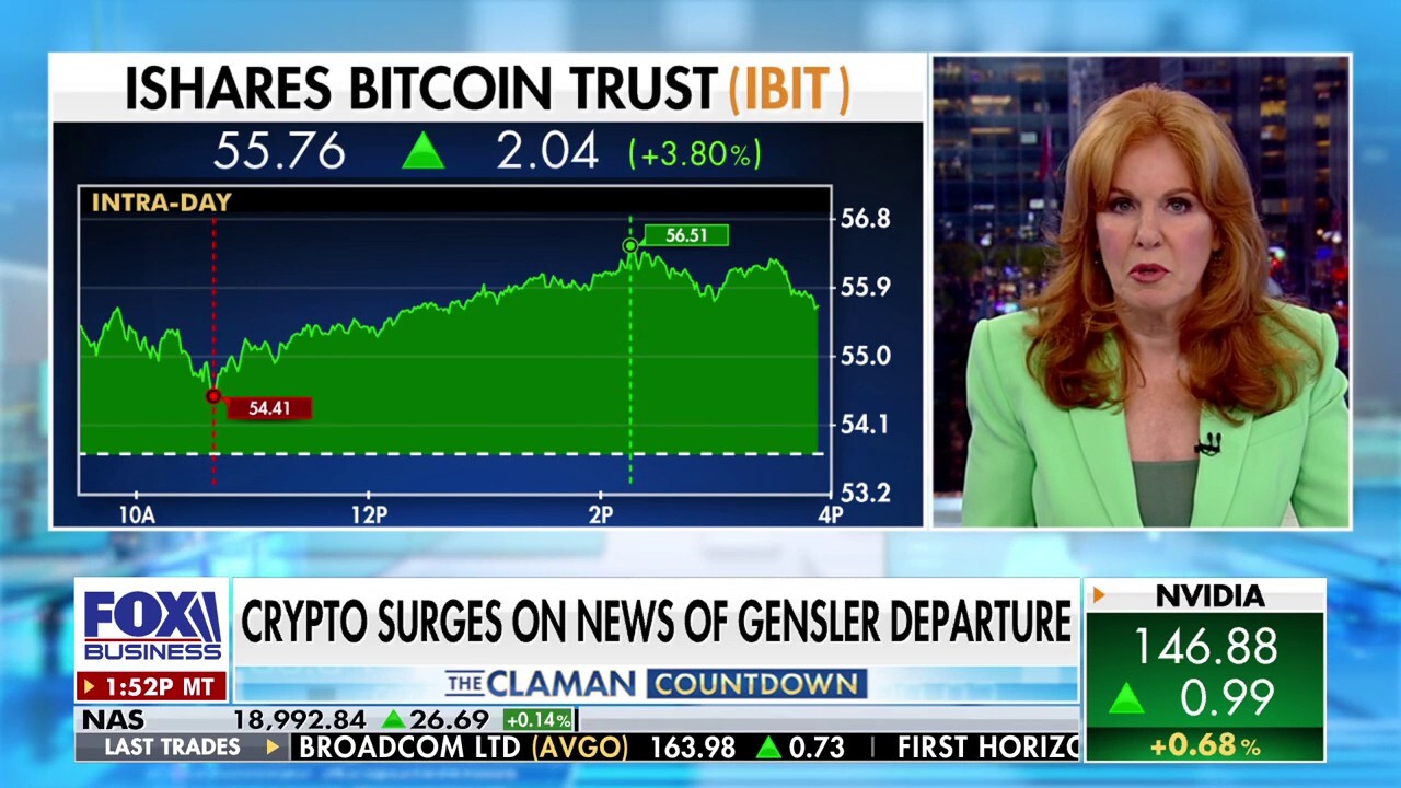 ‘The Claman Countdown’ host Liz Claman reports on the crypto surge after SEC Chair Gary Gensler’s decision to leave his position once Trump takes office. 