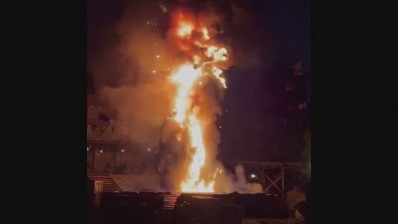 A Maleficent dragon caught fire during a "Fantasmic!" show at Disneyland in California, reportedly prompting evacuations. (Reuters/Tim Turensek)
