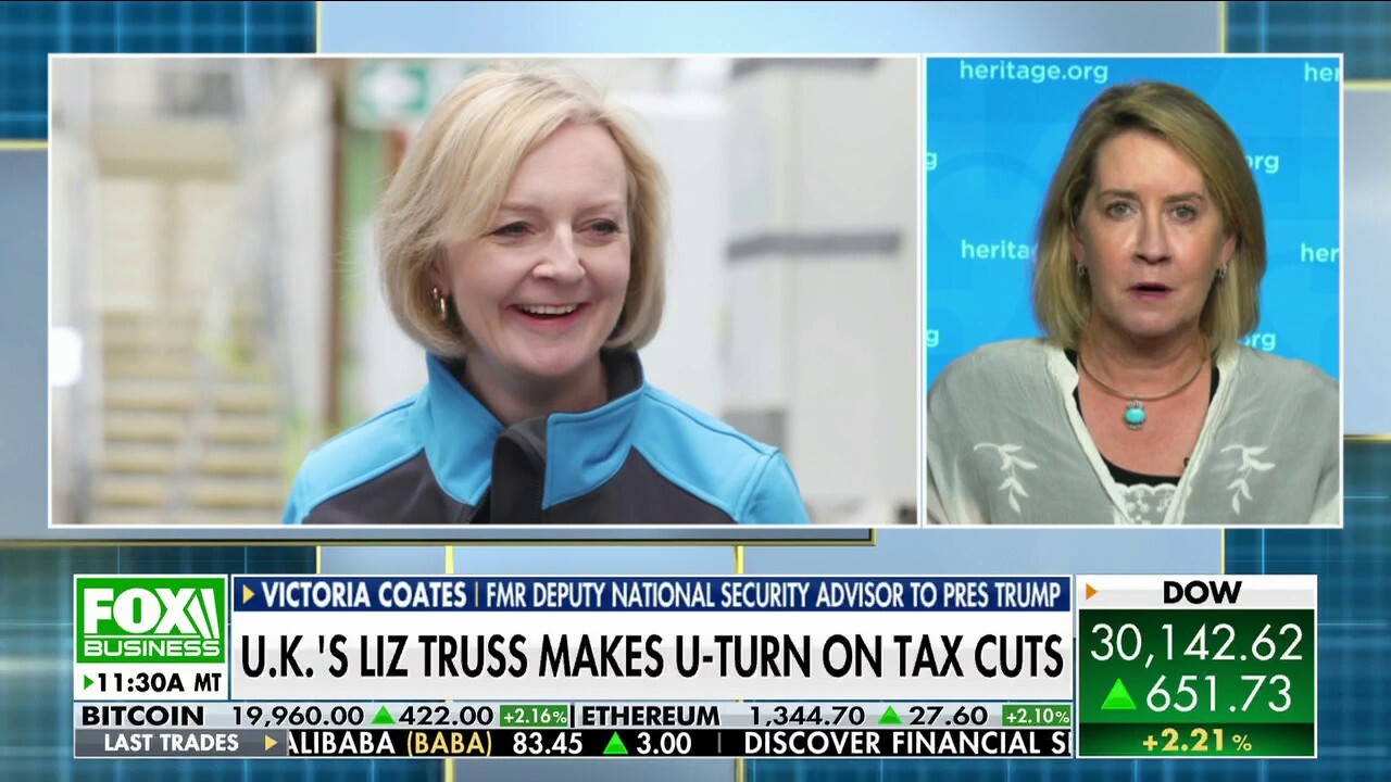 Former Deputy National Security Advisor Victoria Coates reacts to U.K. Prime Minister Liz Truss's reversing her stance on tax cuts on 'Cavuto: Coast to Coast.'