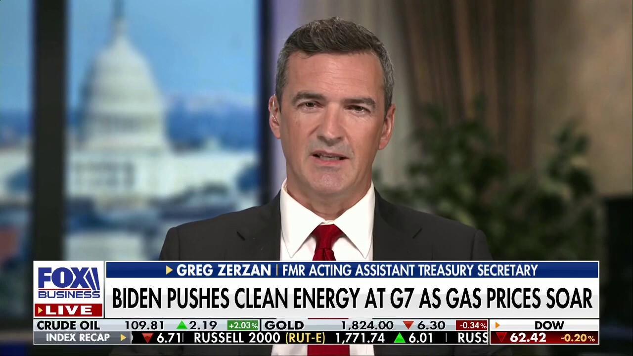 Former acting assistant treasury secretary Greg Zerzan discusses how Biden and his administration continues to push clean energy at G7 as gas prices continue to skyrocket on ‘Fox Business Tonight.’