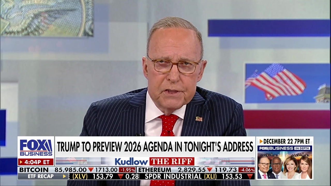 FOX Business host Larry Kudlow lauds President Donald Trump’s achievements ahead of his address to the nation to preview his 2026 agenda on ‘Kudlow.’