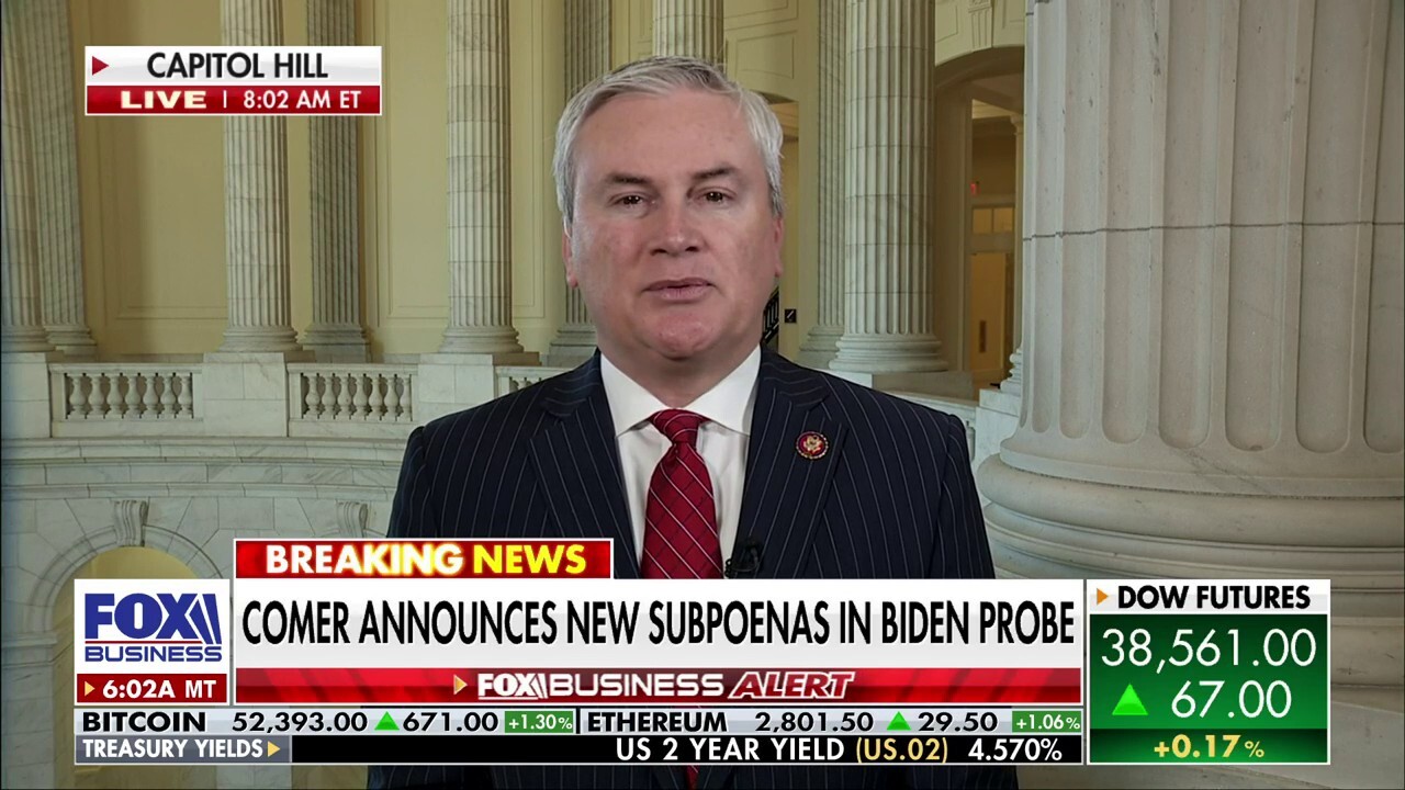 Rep. James Comer, R-Ky., discusses the latest in the Biden family probe as new subpoenas are announced and reacts to Tony Bobulinski's testimony as well as the demand for the DOJ to release the full Biden, special counsel interview transcript.