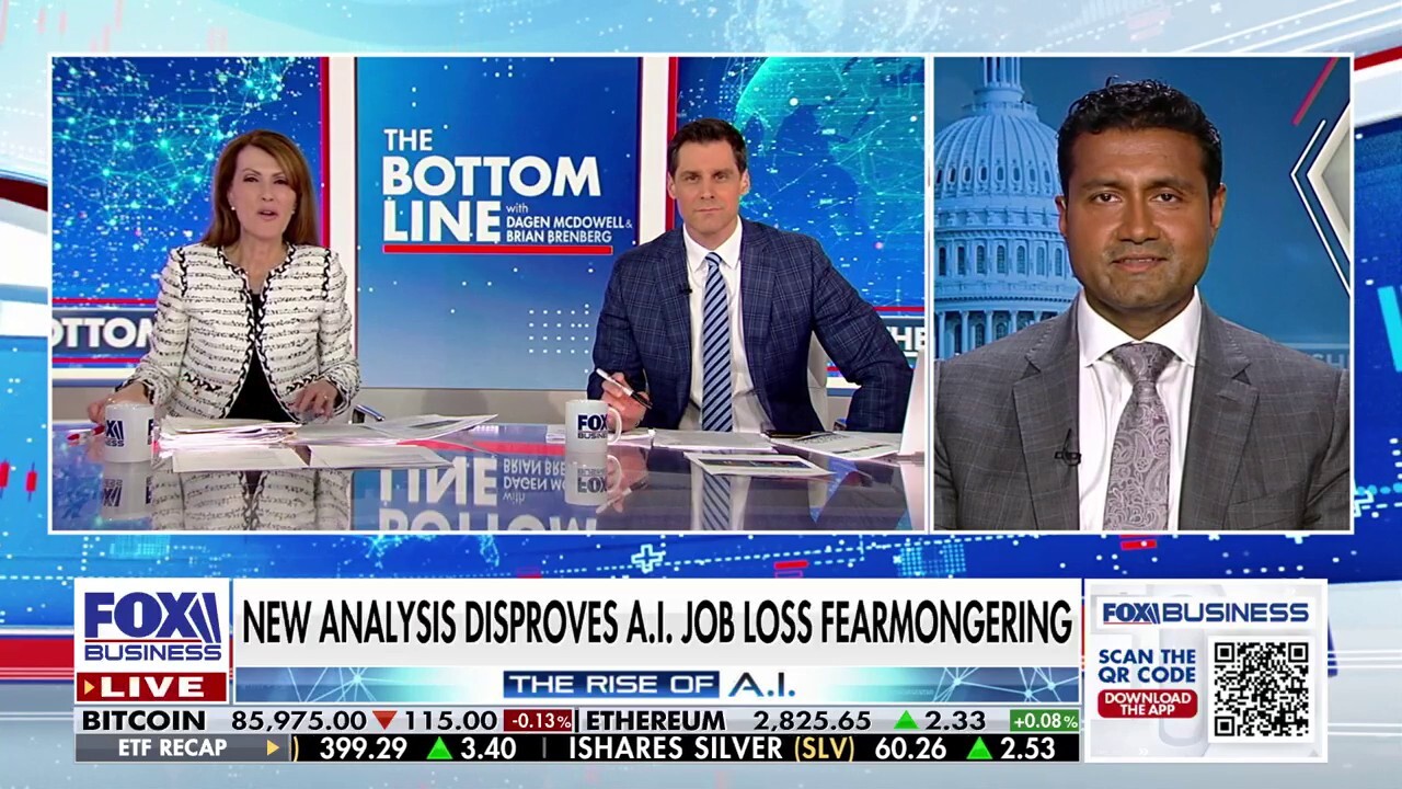 Palantir CTO Shyam Sankar corrects critics who say artificial intelligence will create massive unemployment, lauding his company for allowing companies to hire ‘more’ on ‘The Bottom Line.’