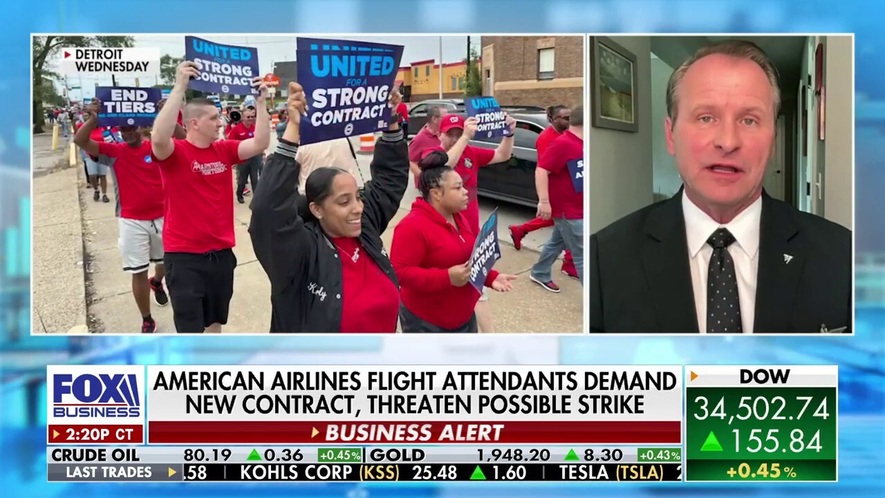 Allied Pilot Association spokesperson and American Airlines pilot Captain Dennis Tajer discusses a potential pilot and flight attendants strike on 'The Claman Countdown.'