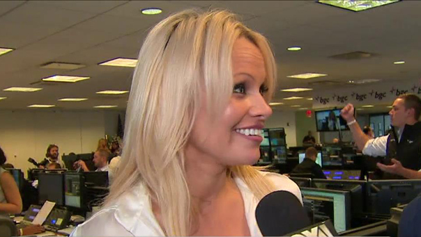 Pamela Anderson hones her stock trading skills raising money for charity