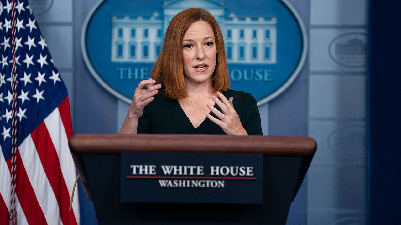 White House press secretary Jen Psaki holds a press briefing as reports swirl over rumored exit to MSNBC