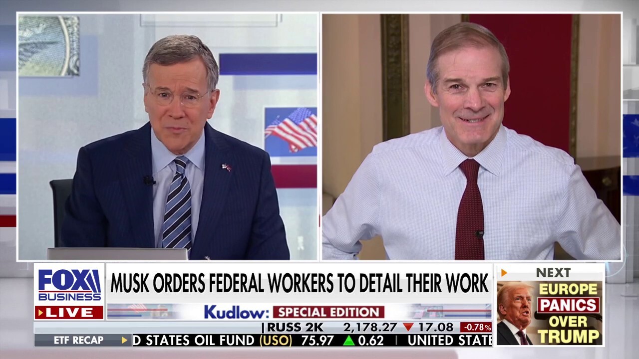 Rep. Jim Jordan, R-Ohio, unpacks the DOGE email asking federal employees to name five items they have worked on this week on 'Kudlow.'