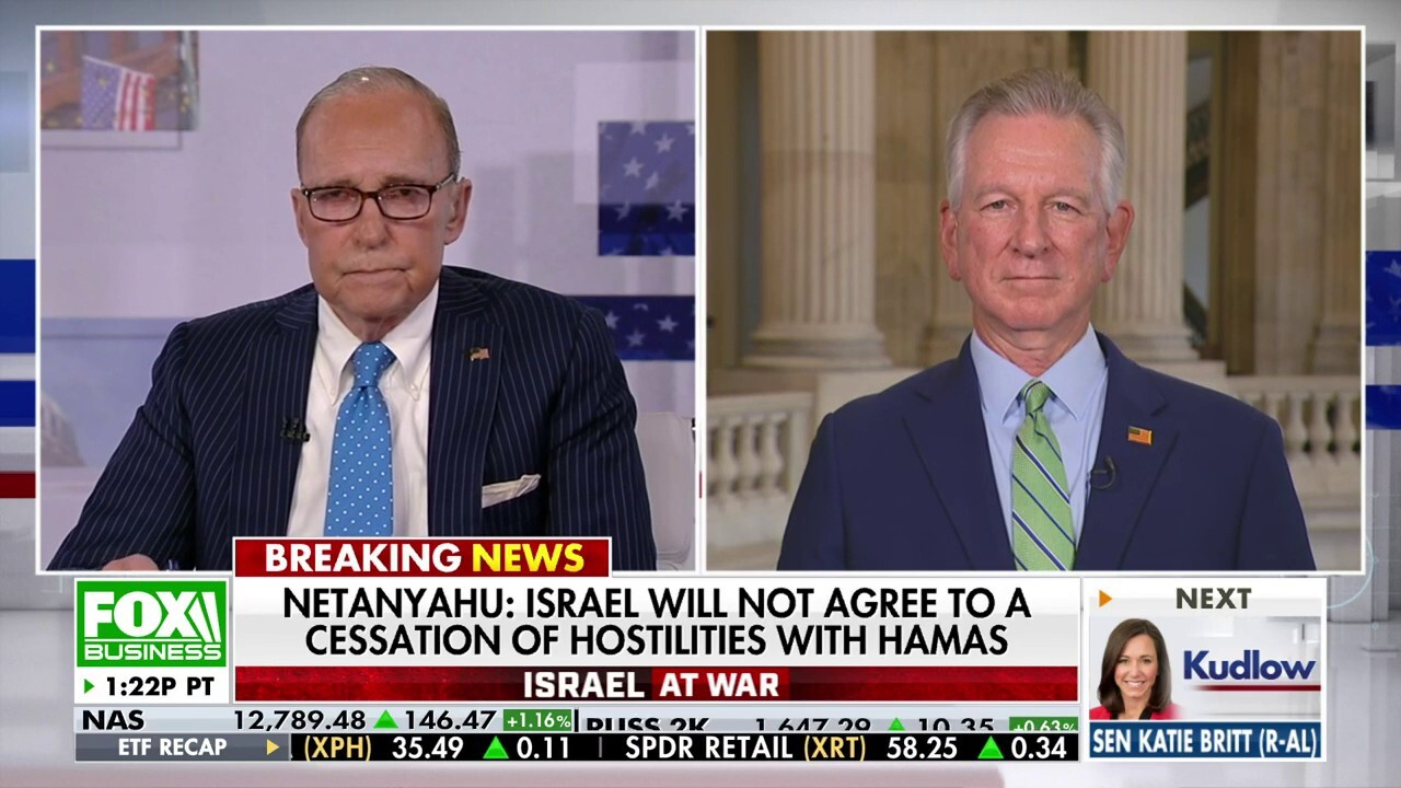 Sen. Tommy Tuberville, R-Ala., tells ‘Kudlow’ that the U.S. should give money to Israel and close the southern border to ensure domestic safety.