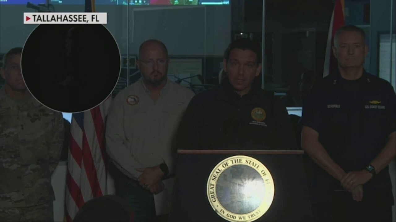 The lights flickered at a press conference while Florida Gov. Ron DeSantis was warning residents about power outages and other dangers brought by Hurricane Idalia's imminent landfall.