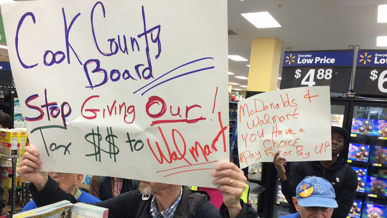 Protesters demonstrate at Chicago Walmart