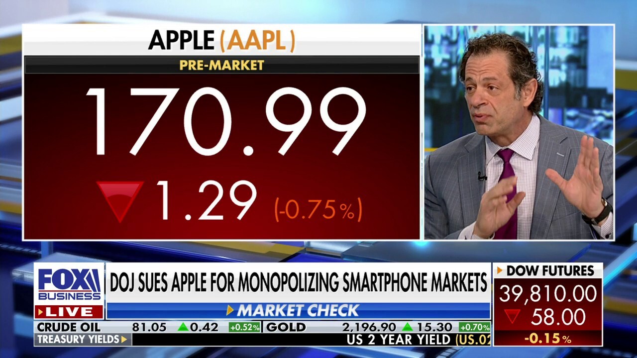 Circle Squared Alternative Investments founder Jeff Sica discusses the DOJ antitrust lawsuit against Apple that claims the tech giant monopolized smartphone markets, on 'Varney & Co.' 