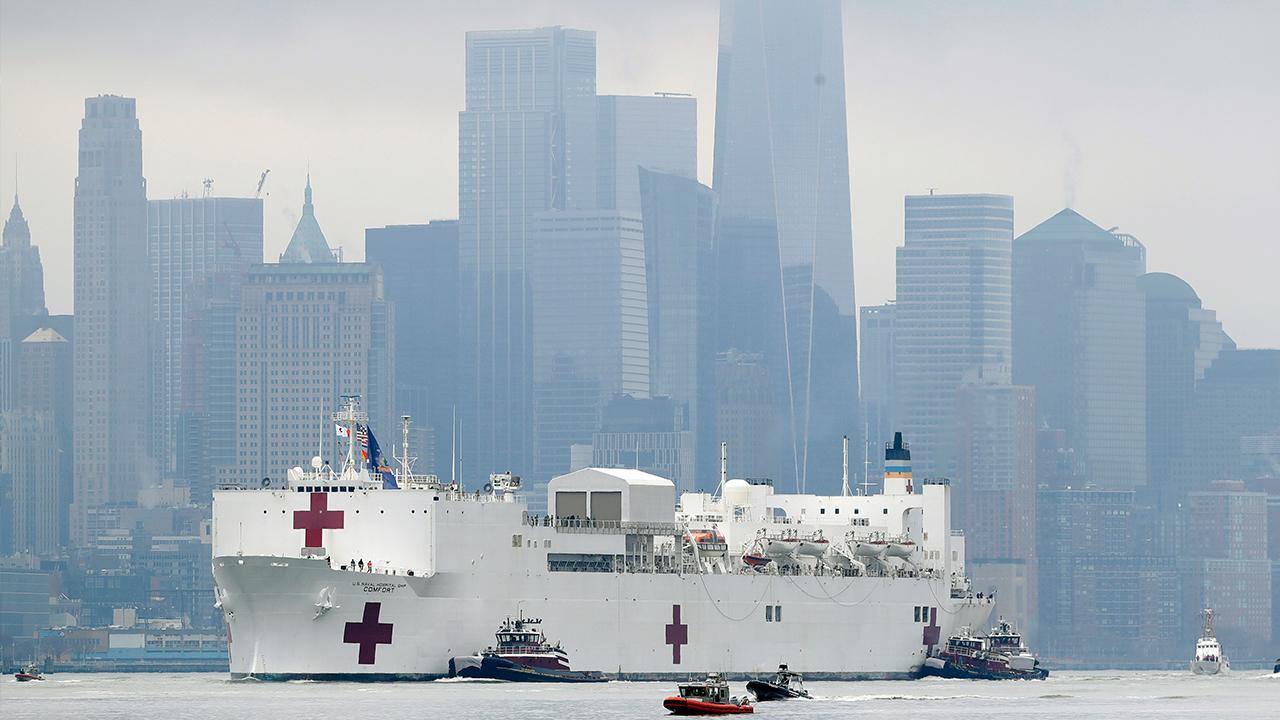 Navy floating hospital ship docks in New York City 