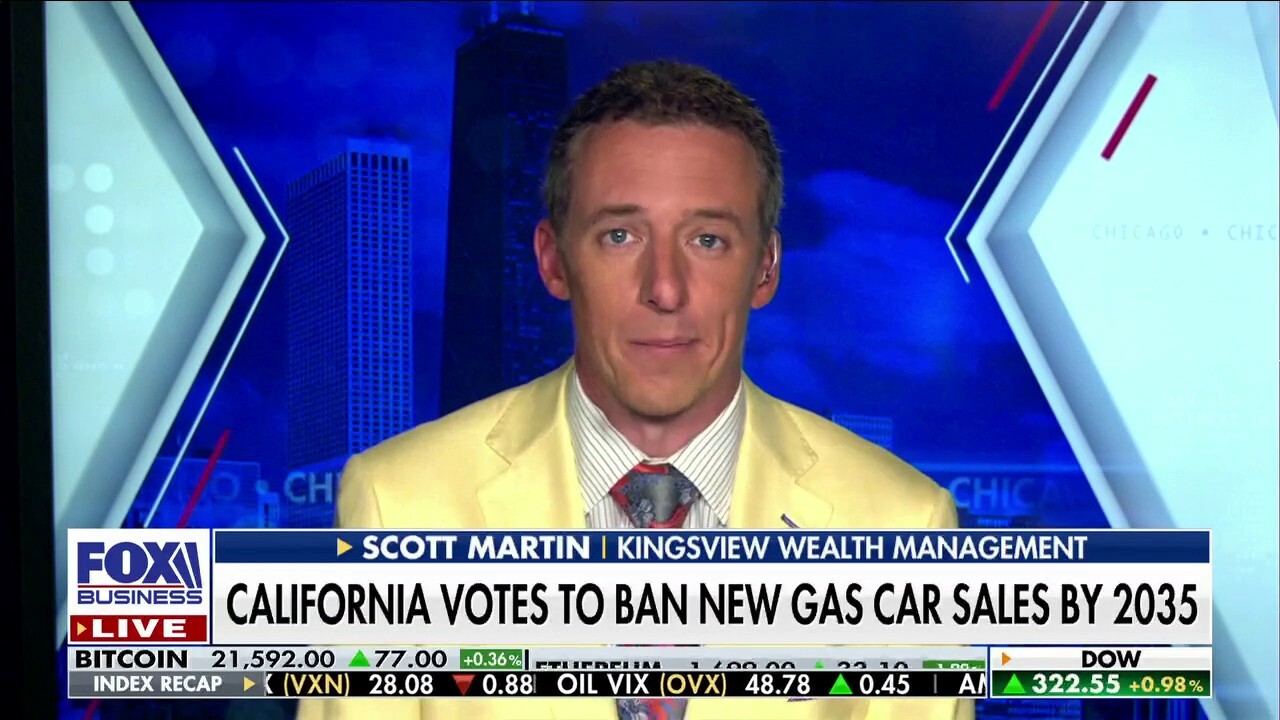 Kingsview Wealth Management Scott Martin discusses the issues with California’s vote to ban new gas cars by 2035 on ‘Fox Business Tonight.’