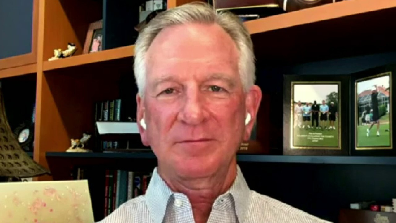 Sen. Tommy Tuberville, R-Ala., reacts to former President Donald Trump's campaign on economic growth and prosperity on 'Kudlow. 