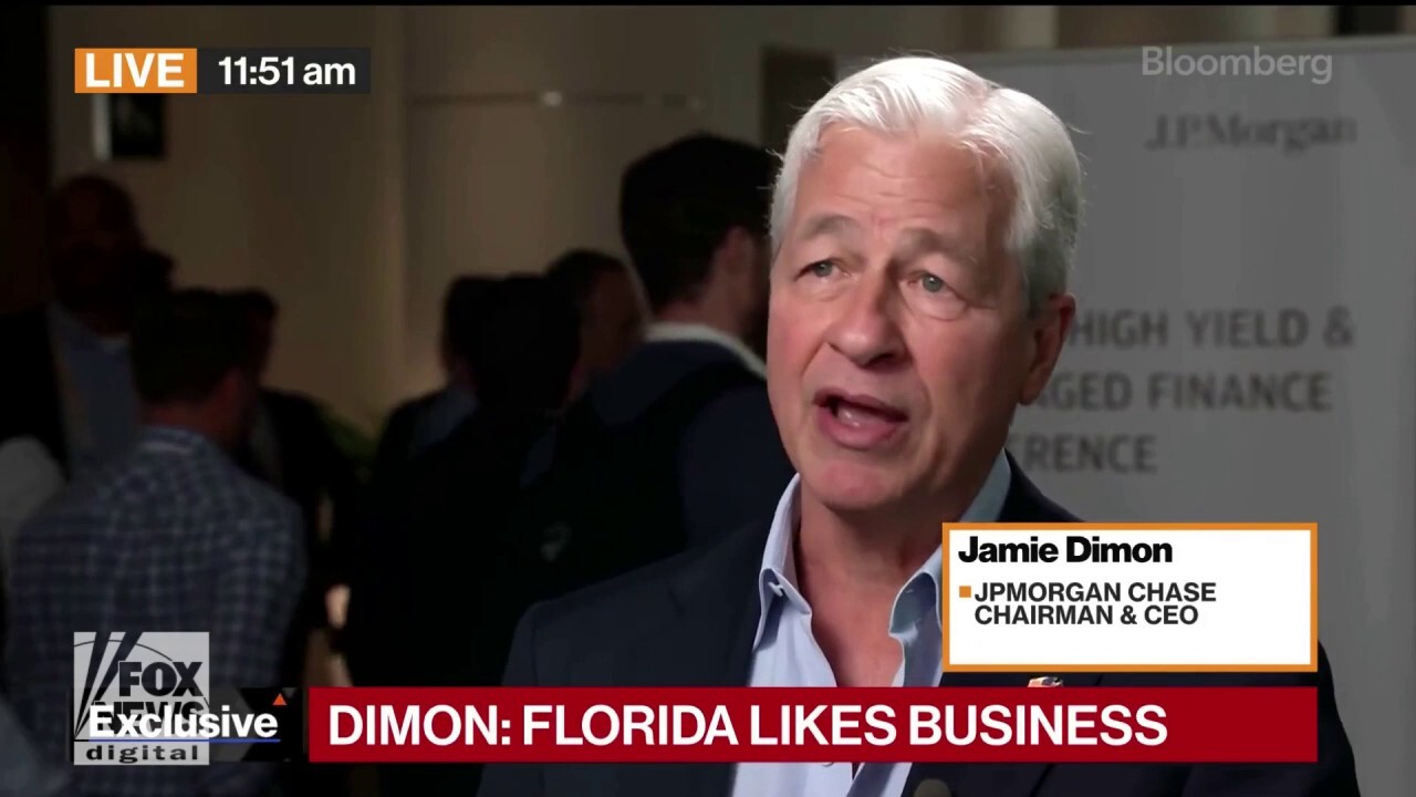 J.P. Morgan Chase CEO Jamie Dimon praised Florida and Texas's "pro-business", "pro-America" policies during an interview with Bloomberg TV Monday. Dimon was being interviewed at a J.P. Morgan conference being held in Miami.