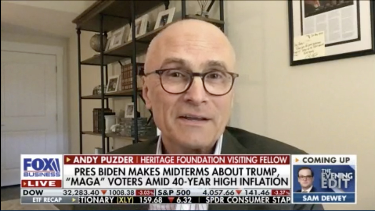Rep. French Hill and Heritage Foundation Visiting Fellow Andy Puzder discuss how Biden is making midterms about Trump while inflation sits at a 40-year high on ‘The Evening Edit.’