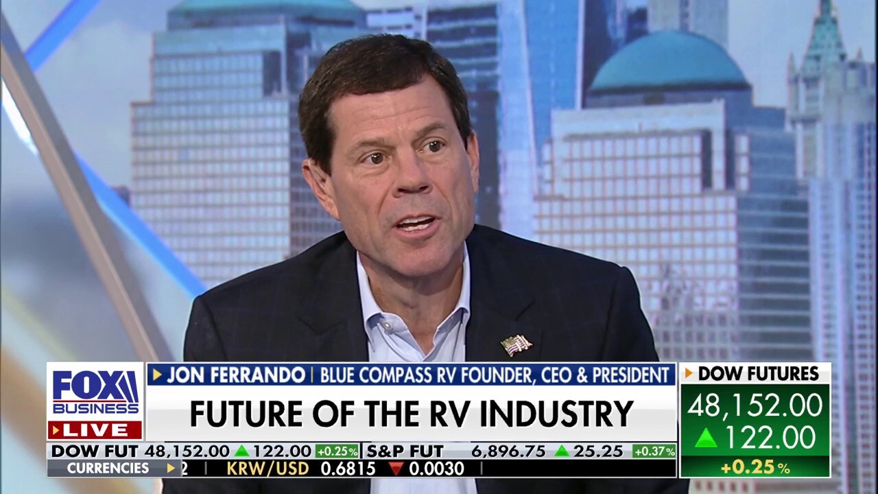 Blue Compass RV President and CEO Jon Ferrando says lower gas prices, fading inflation and strong American manufacturing is fueling a nationwide RV boom as millions hit the road for the holidays.