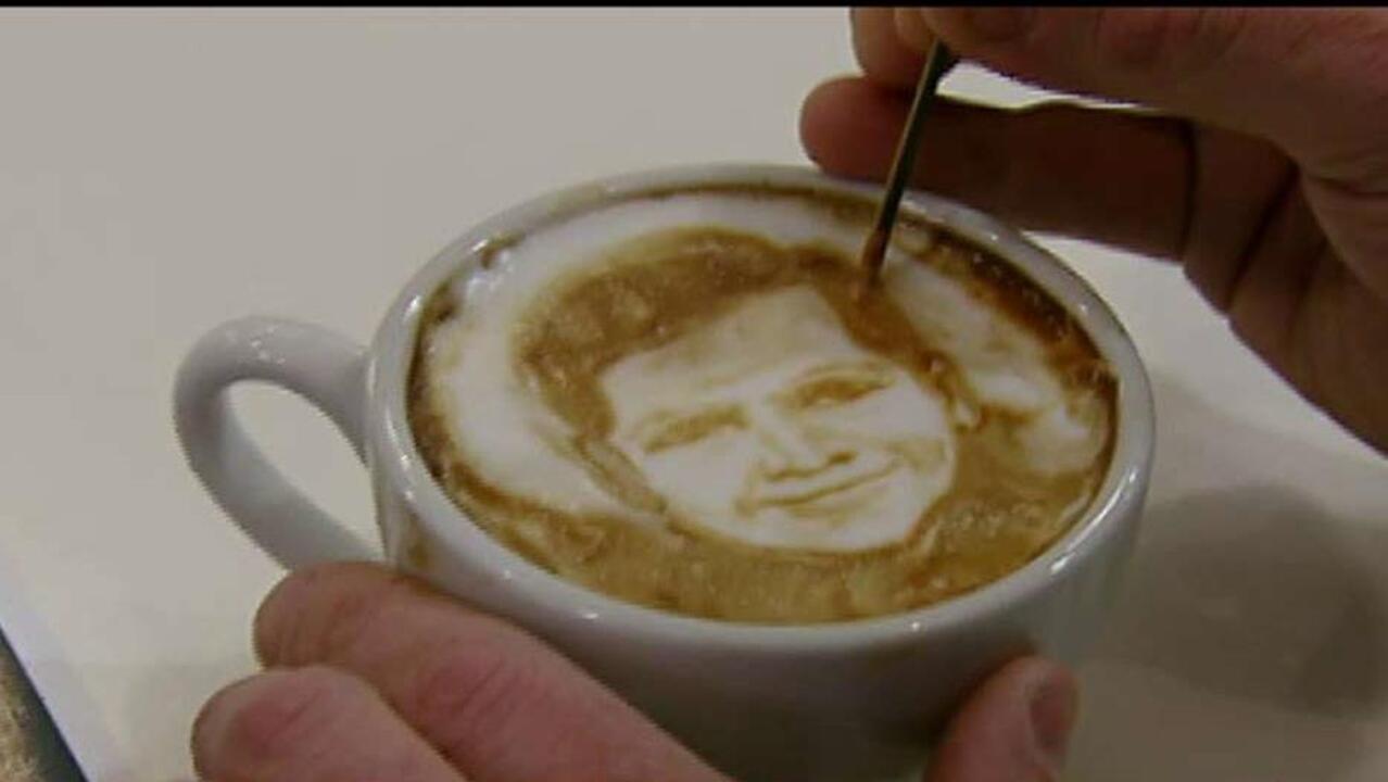 Creating coffee foam art of the candidates