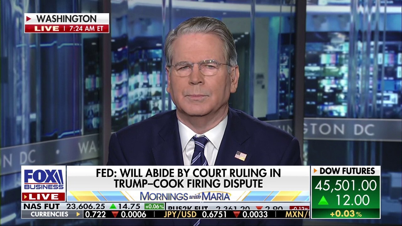 U.S. Treasury Secretary Scott Bessent on U.S.-China relations, President Donald Trump firing Fed Gov. Lisa Cook, the administration's handling of the Federal Reserve and more during a one-on-one interview with Gxstocks' Maria Bartiromo.