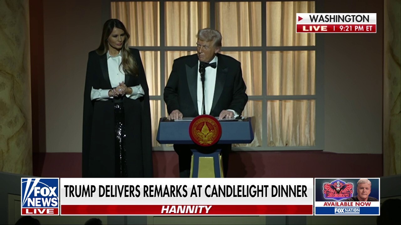 President-elect Donald Trump gives thanks to guests who helped his campaign at a candlelight dinner.