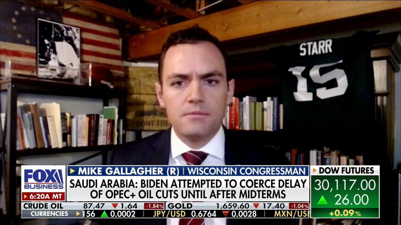 Rep. Mike Gallagher R-Wis., discusses the Biden administration's handling of oil production, OPEC and the relationship with Saudi Arabia, green energy and foreign policy on 'Mornings with Maria.'