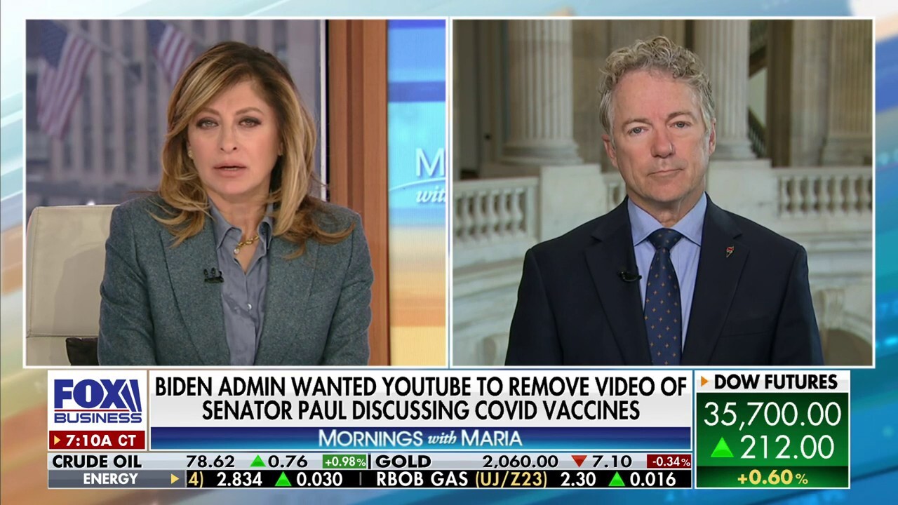 Sen. Rand Paul, R-Ky., discusses YouTube allegedly censoring content regarding the COVID vaccine, China seeing a surge of respiratory illnesses in children, the origins of COVID-19 and Anthony Fauci agreeing to testify before the House committee.