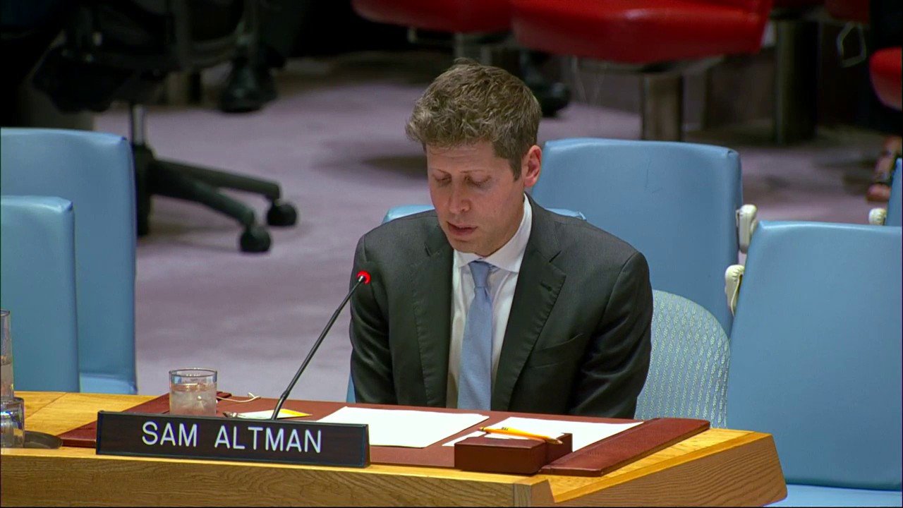 OpenAI CEO Sam Altman warns about the risks associated with artificial intelligence during a speech at the United Nations.
