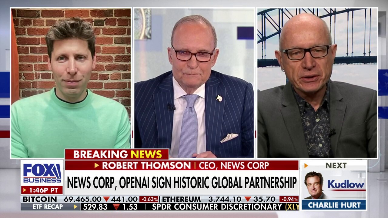 News Corp CEO Robert Thomson and OpenAI CEO Sam Altman join 'Kudlow' to discuss a new partnership that will give OpenAI access to current and archived content from News Corp's publications.