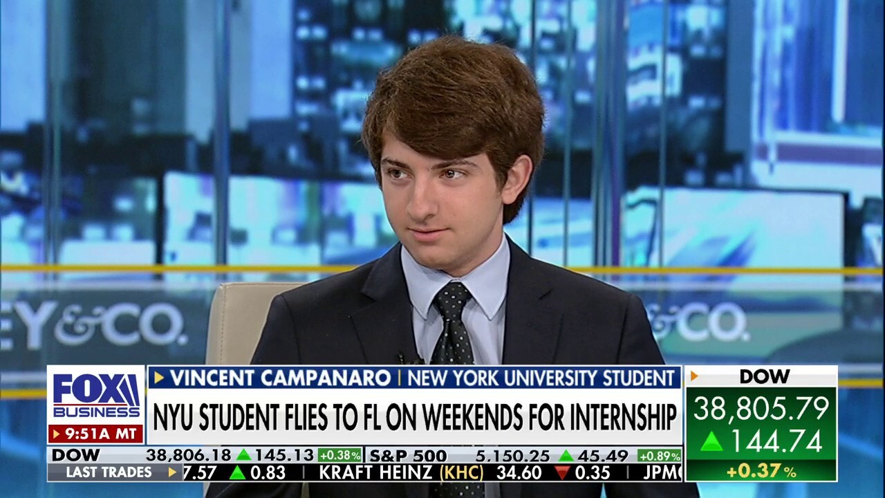 NYU student Vincent Campanaro explains why he commutes to Florida every weekend for his NYU internship on 'Varney & Co.'