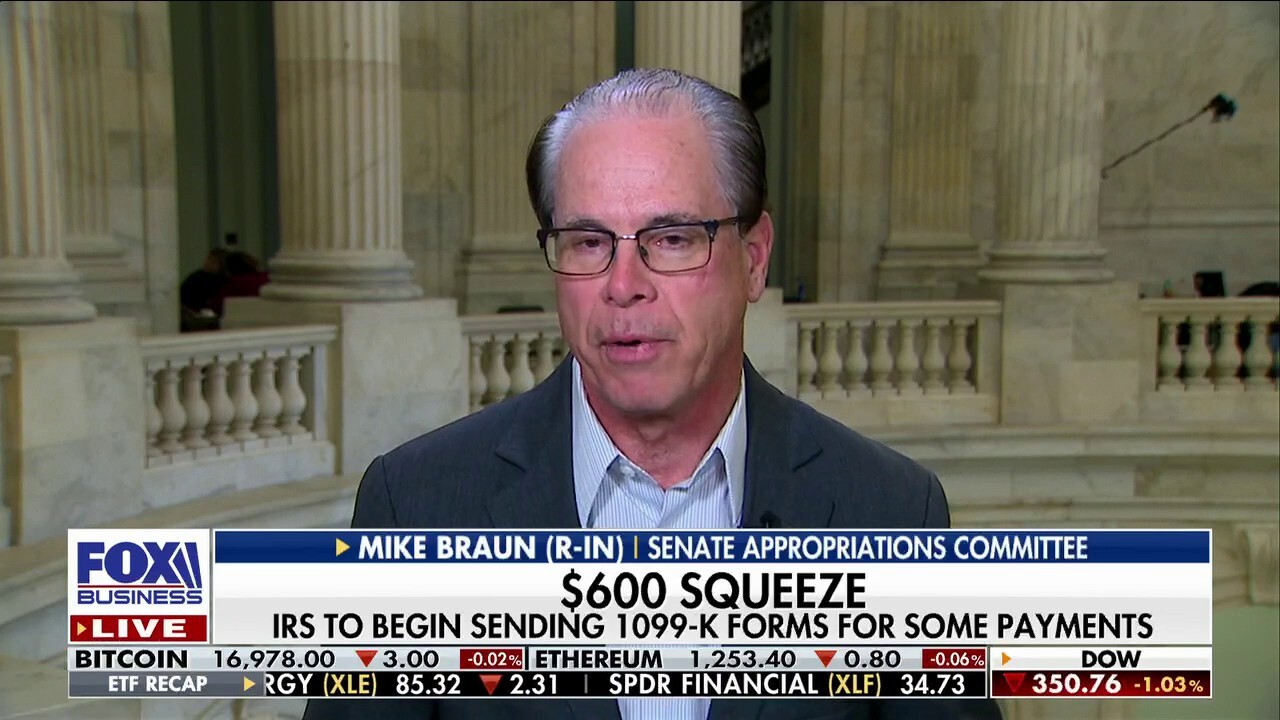 Sen. Mike Braun, R-Ind., explains the details regarding the IRS starting to send out 1099-K forms for some payments on ‘Fox Business Tonight.’