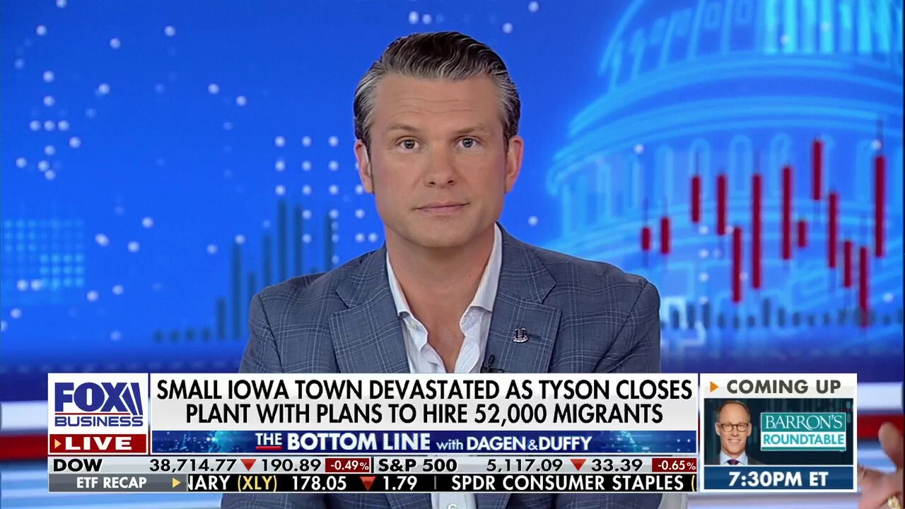 Fox & Friends Weekend co-host Pete Hegseth reacts to reports Tyson Foods intends to hire 52,000 migrants after laying off 1,200 American workers in Iowa.